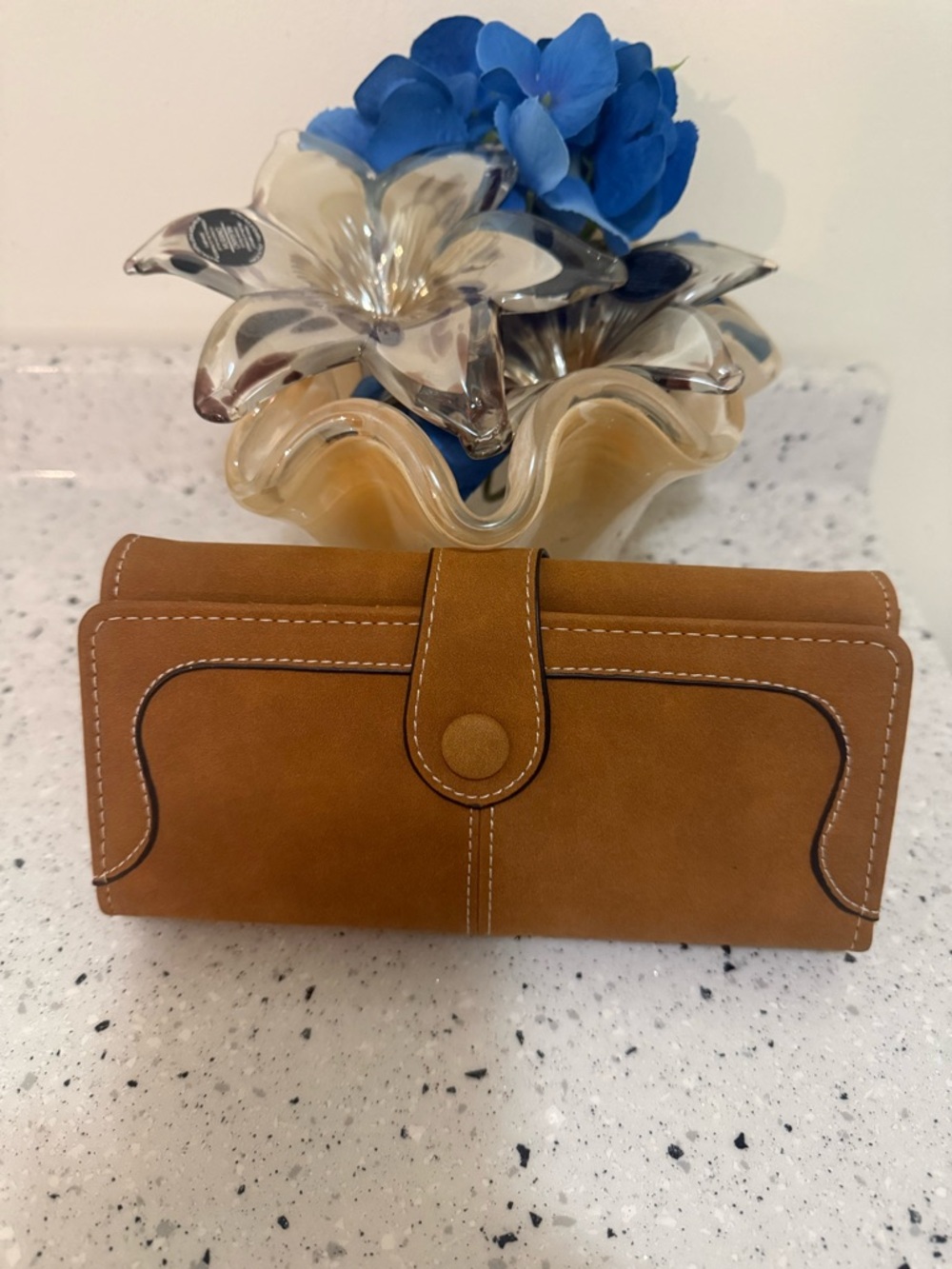 NWOT Tan Suede Wallet/Clutch Snap Front Credit Card Slots Hand Stitched
